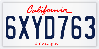 CA license plate 6XYD763