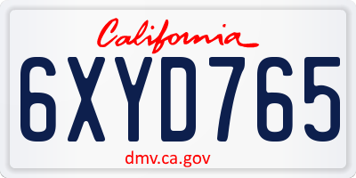CA license plate 6XYD765