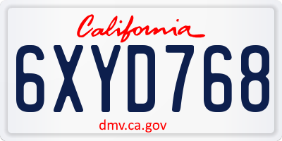 CA license plate 6XYD768