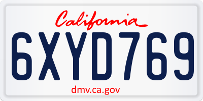 CA license plate 6XYD769