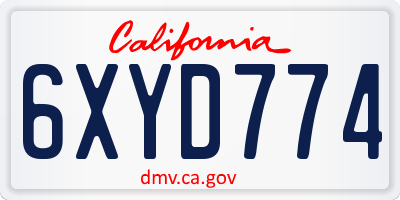 CA license plate 6XYD774