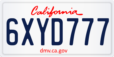 CA license plate 6XYD777