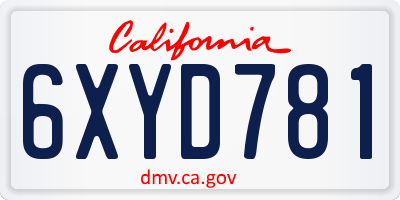 CA license plate 6XYD781