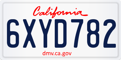 CA license plate 6XYD782