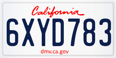 CA license plate 6XYD783