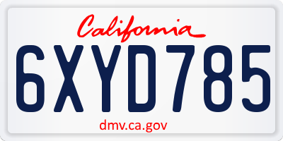CA license plate 6XYD785