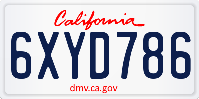 CA license plate 6XYD786