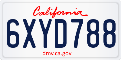 CA license plate 6XYD788