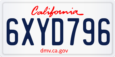 CA license plate 6XYD796