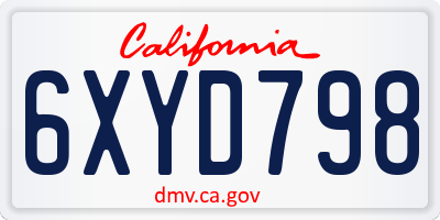 CA license plate 6XYD798