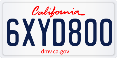 CA license plate 6XYD800