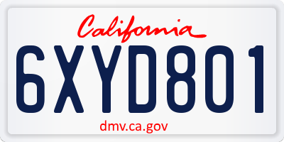 CA license plate 6XYD801