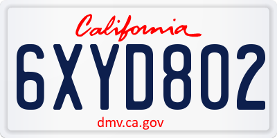 CA license plate 6XYD802