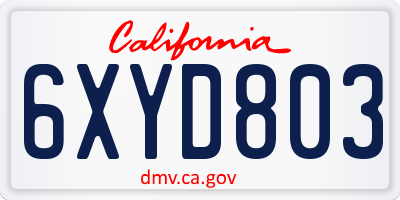 CA license plate 6XYD803