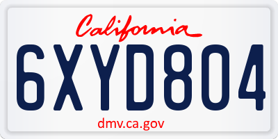 CA license plate 6XYD804