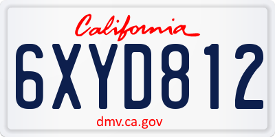 CA license plate 6XYD812