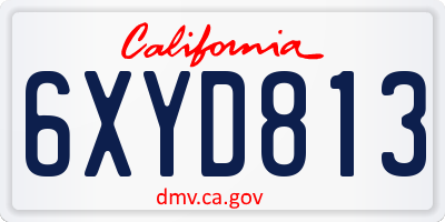 CA license plate 6XYD813