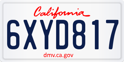 CA license plate 6XYD817