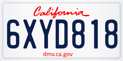 CA license plate 6XYD818