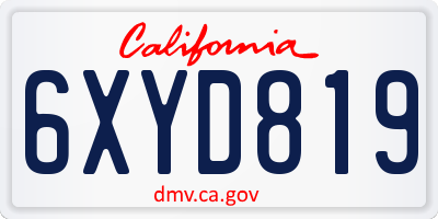CA license plate 6XYD819