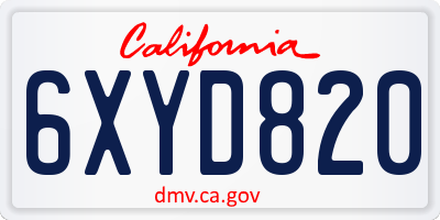 CA license plate 6XYD820