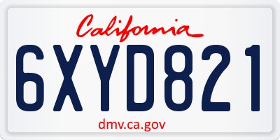 CA license plate 6XYD821