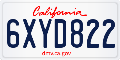 CA license plate 6XYD822