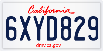 CA license plate 6XYD829