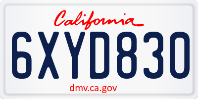 CA license plate 6XYD830