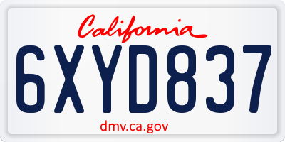 CA license plate 6XYD837