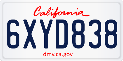 CA license plate 6XYD838