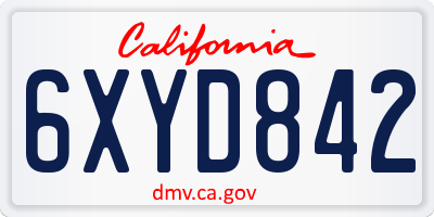 CA license plate 6XYD842
