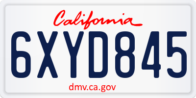 CA license plate 6XYD845