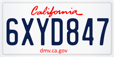 CA license plate 6XYD847