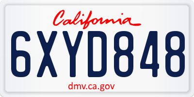 CA license plate 6XYD848