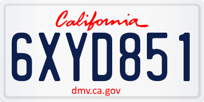 CA license plate 6XYD851