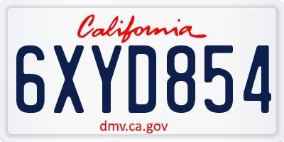CA license plate 6XYD854