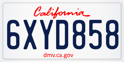 CA license plate 6XYD858