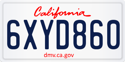 CA license plate 6XYD860