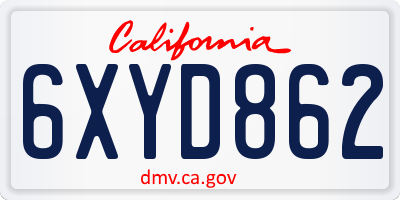 CA license plate 6XYD862