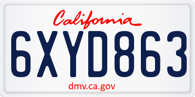 CA license plate 6XYD863