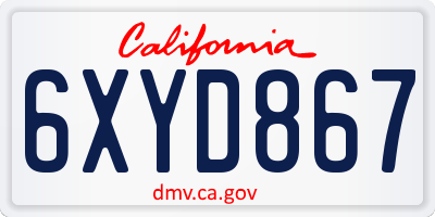 CA license plate 6XYD867