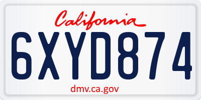 CA license plate 6XYD874