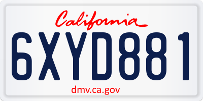 CA license plate 6XYD881