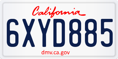 CA license plate 6XYD885