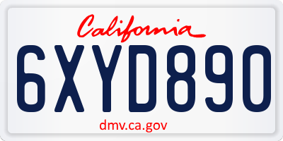 CA license plate 6XYD890