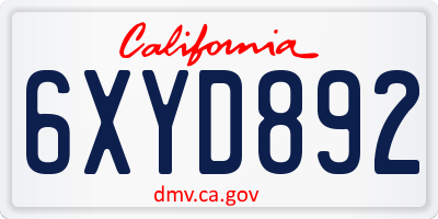 CA license plate 6XYD892