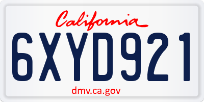 CA license plate 6XYD921