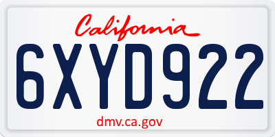 CA license plate 6XYD922