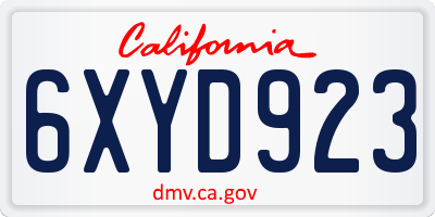 CA license plate 6XYD923